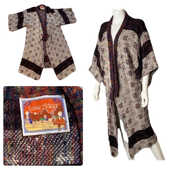 Laise Adzer Jackets & Blazers - Vintage 1980s Laise Adzer Ikat Knit Heavy 3/4 Sleeves Kimono Duster Jacket OS